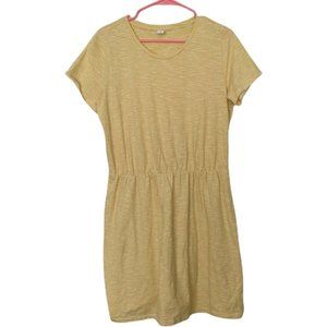 Old Navy Yellow Waist Defined Striped Knit Mini T Shirt Dress Women Size Large